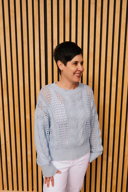 Elan Light Blue Open Knit Sweater