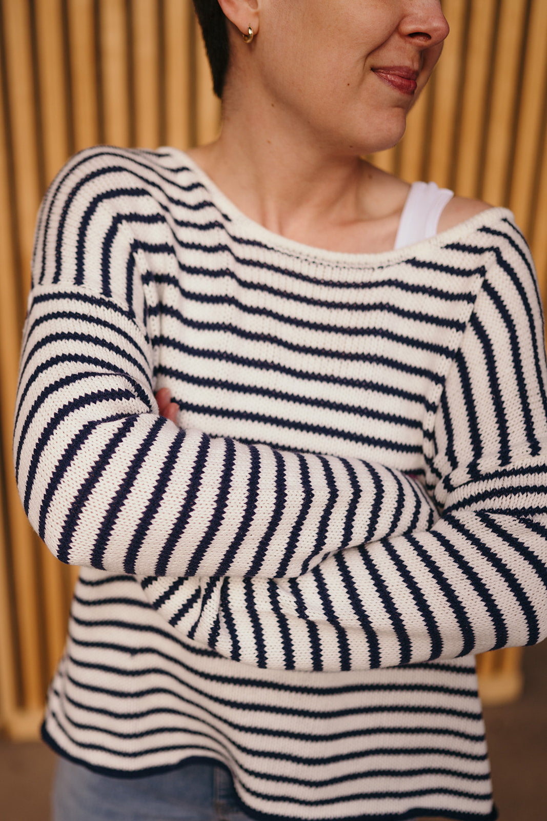 White and Navy Striped Sweater