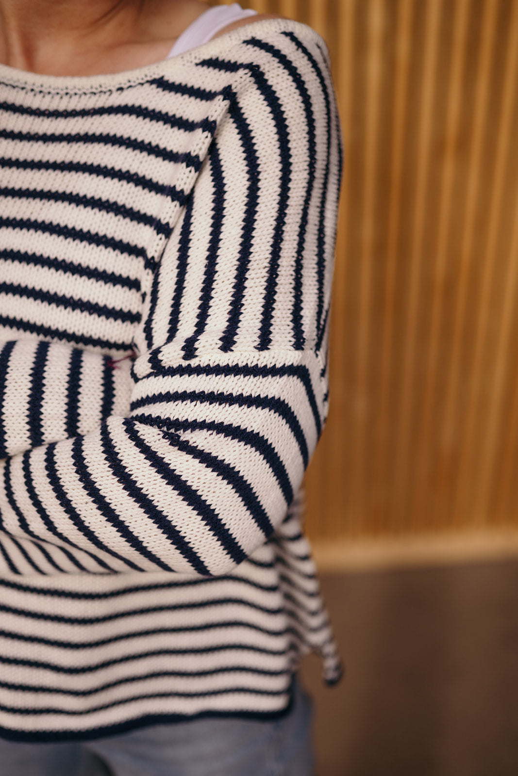 White and Navy Striped Sweater