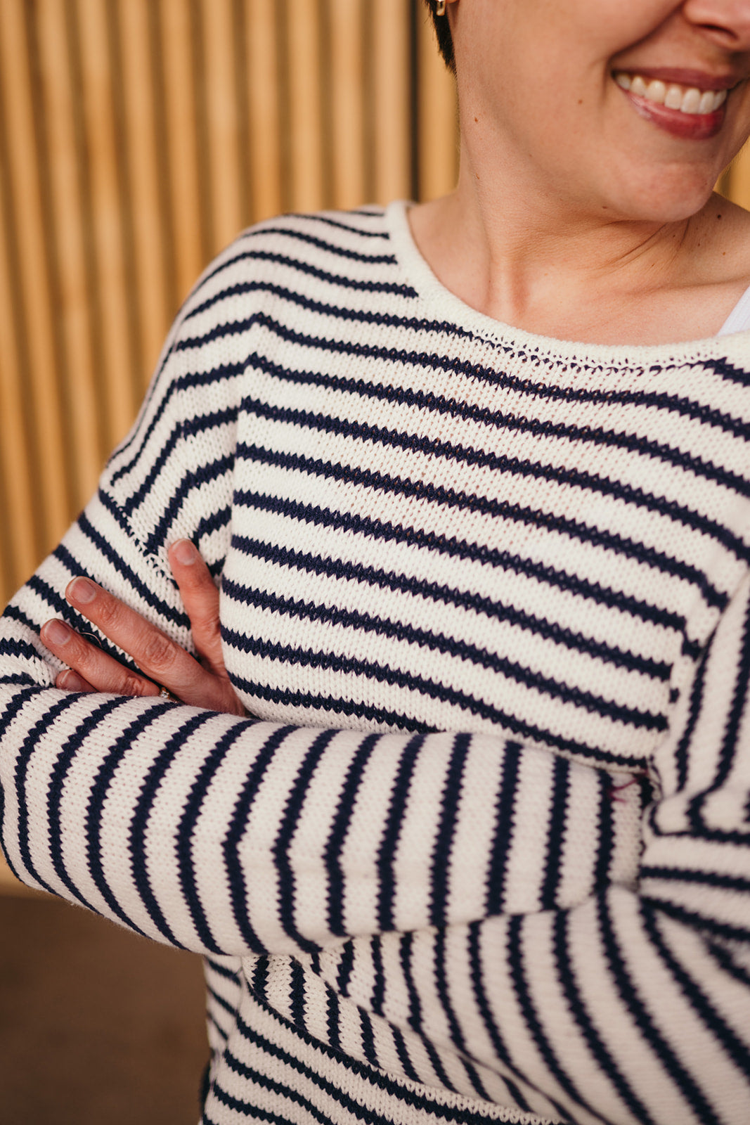 White and Navy Striped Sweater
