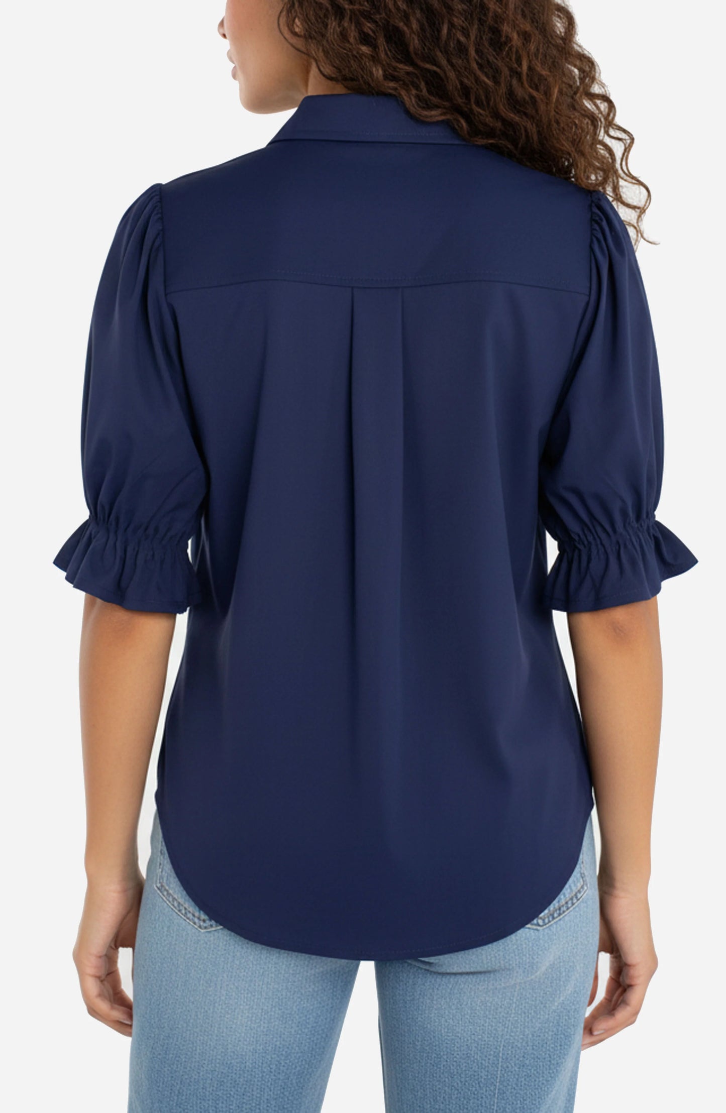 Navy Elbow Puff Sleeve Blouse