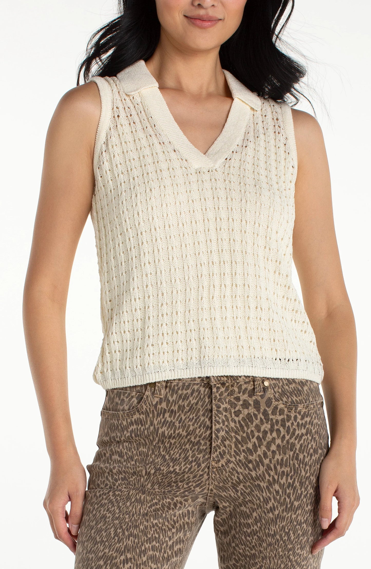 Liverpool Sleeveless Johnny Collar Sweater