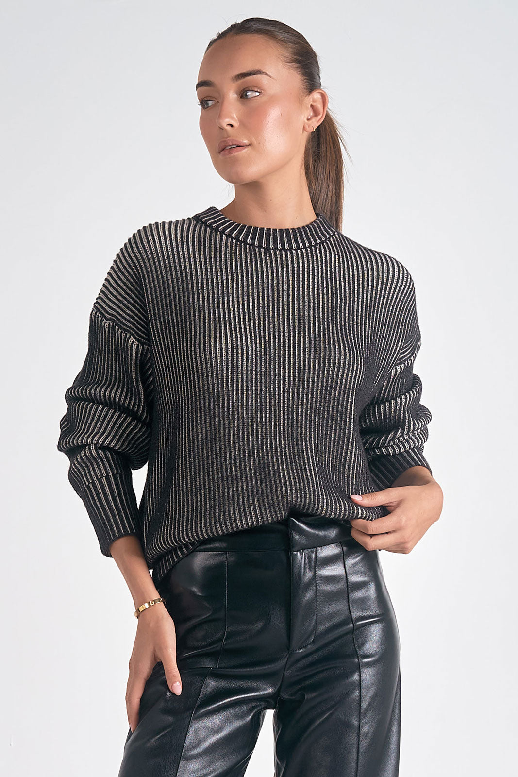 Black White Ribbed Sweater