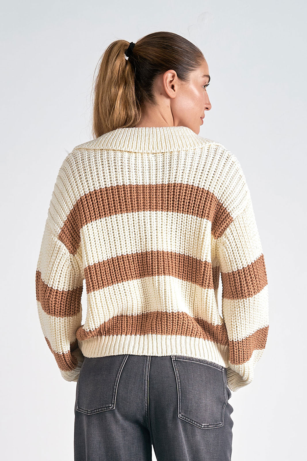 Camel White Stripe Sweater