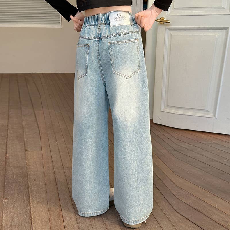 KIDS Girls' Heart Print Wide-Leg Jeans