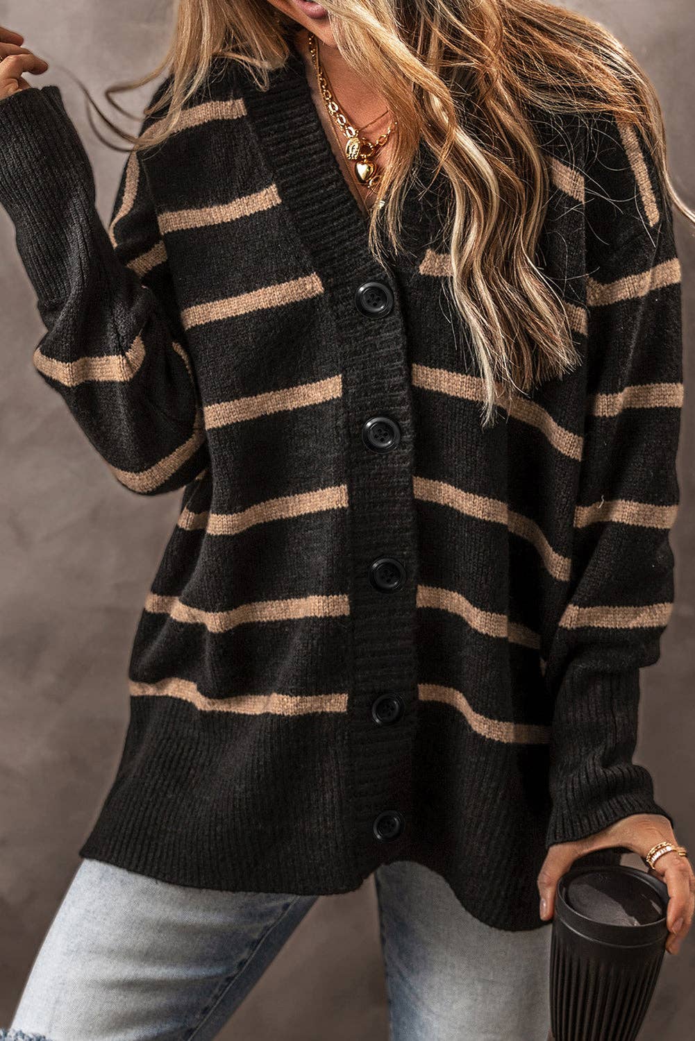 Black Stripe Relaxed Cardigan