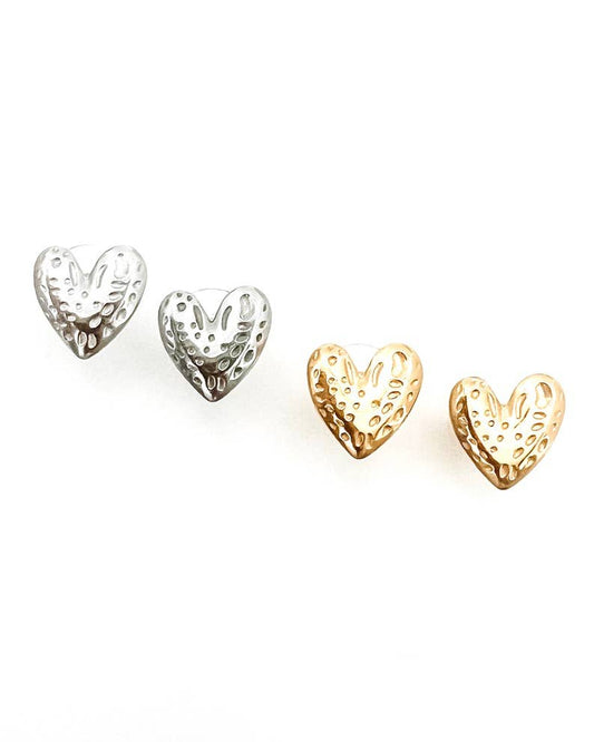 Elated Heart Stud Earrings || Choose Color Silver Gold