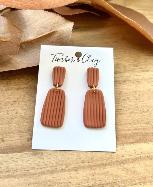 Striped Dangle Earrings - Rust