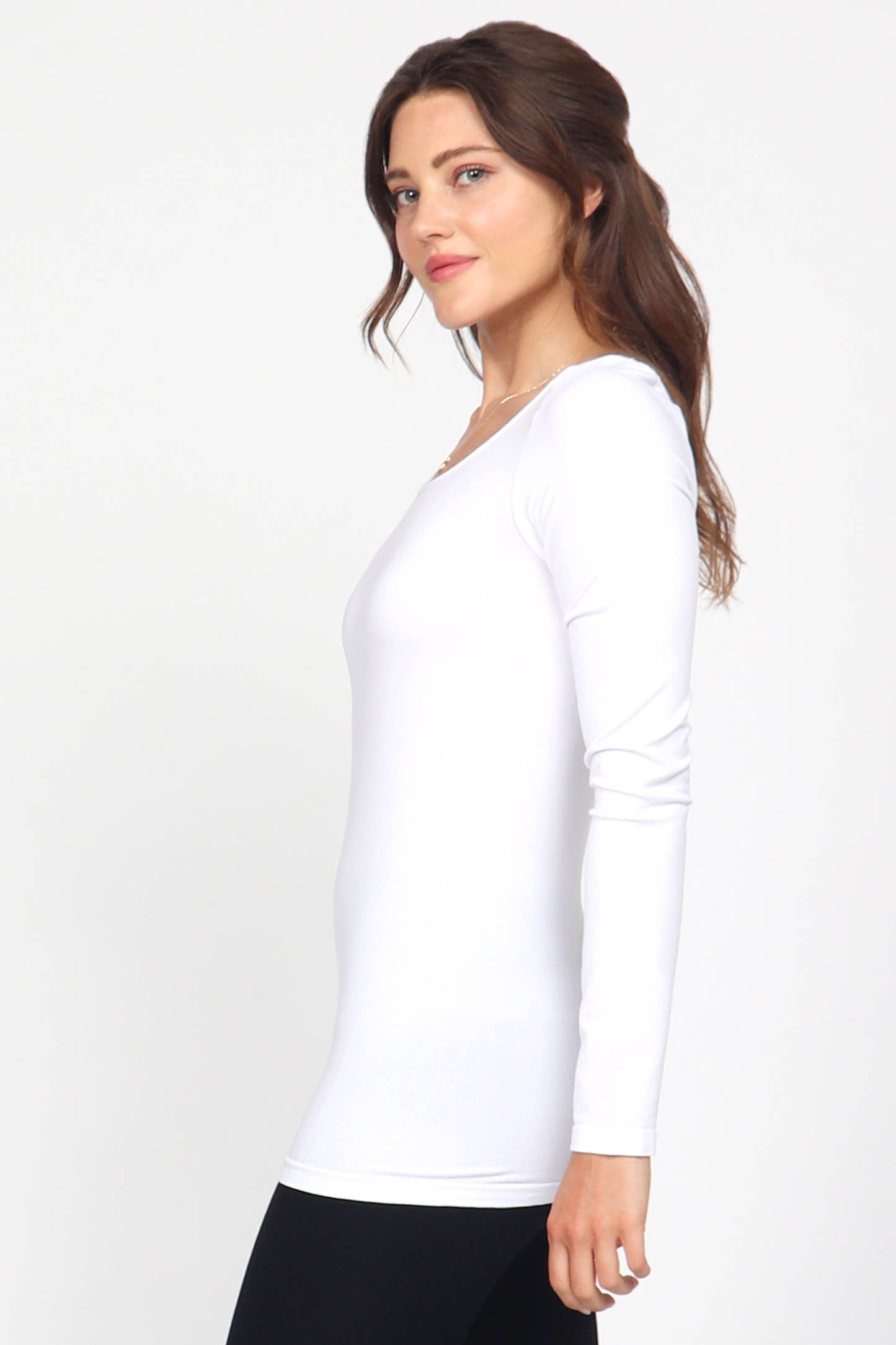 Viscose Seamless Long-Sleeve Round Neck Bodycon Top