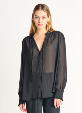 Ruffle Tie Black Blouse