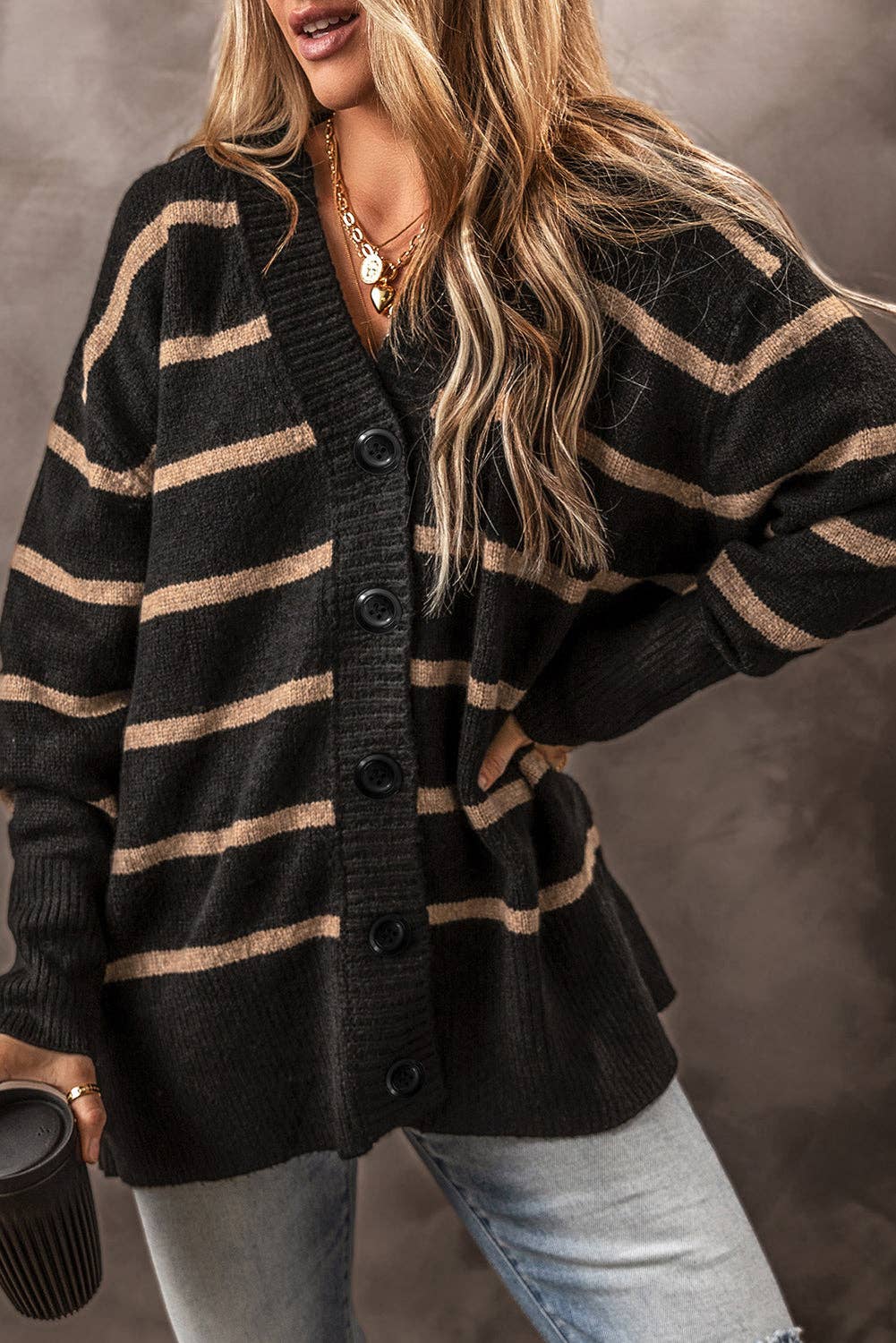 Black Stripe Relaxed Cardigan