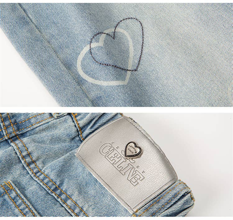 KIDS Girls' Heart Print Wide-Leg Jeans