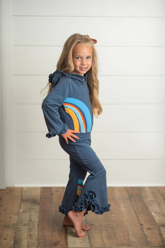 Kids Navy Blue Ruffle Lounge Set