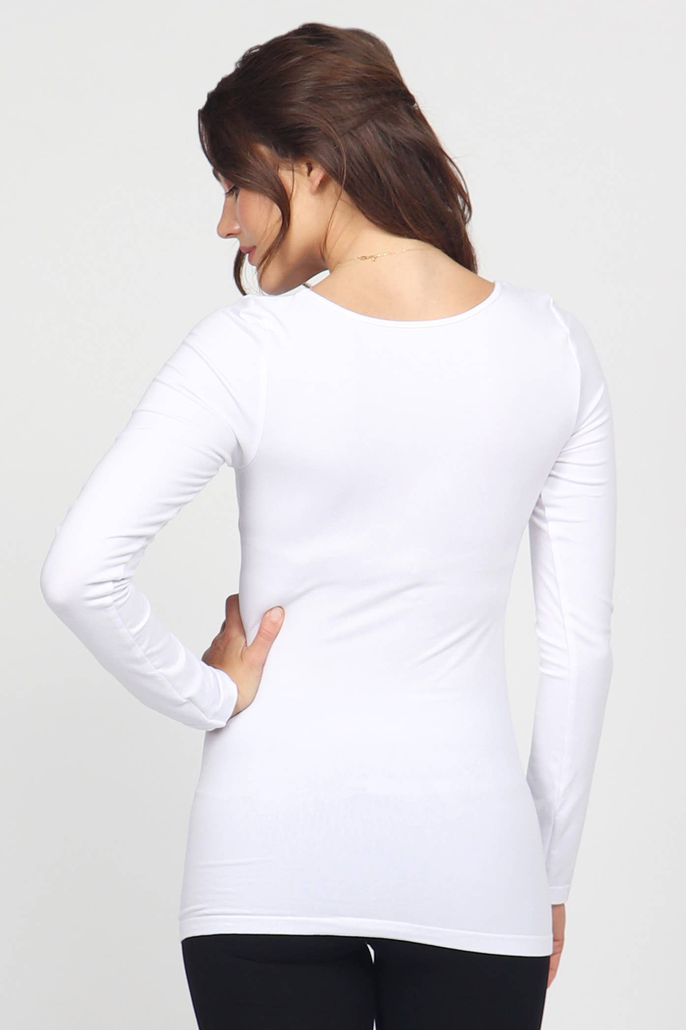 Viscose Seamless Long-Sleeve Round Neck Bodycon Top