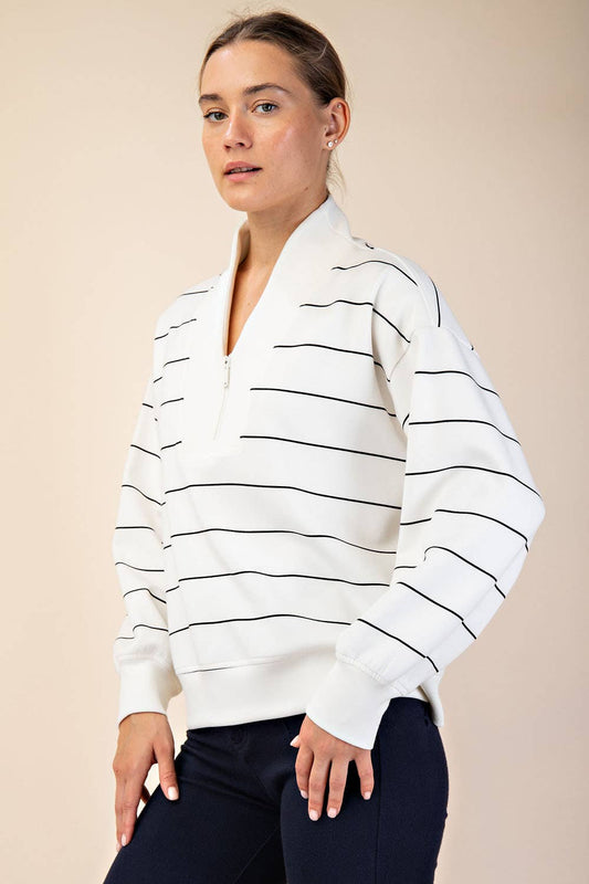 White Stripe Scuba Sweatshirt