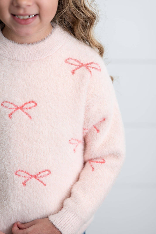 Girls Pink Bow Sweater