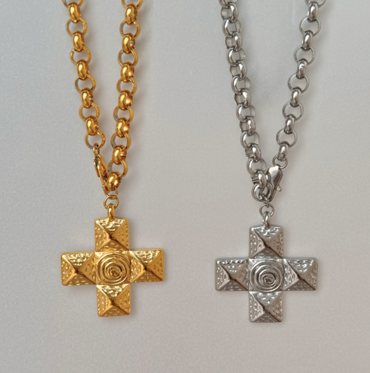 Retro Plate Cross Necklace