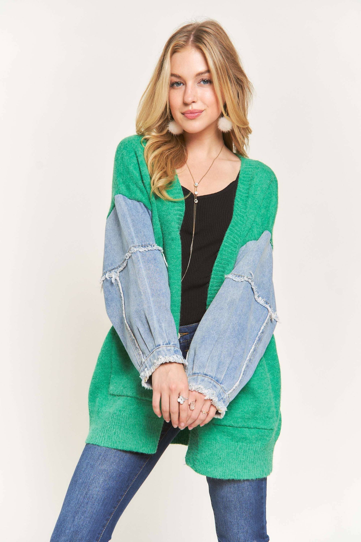 Plus Denim Sleeve Cardigan