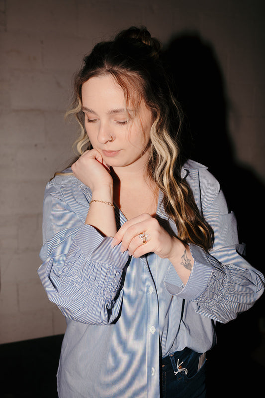 LP Adjustable Sleeve Pin Stripe Blouse