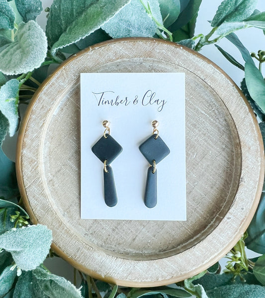 Mini Drop Dangle Black Earrings