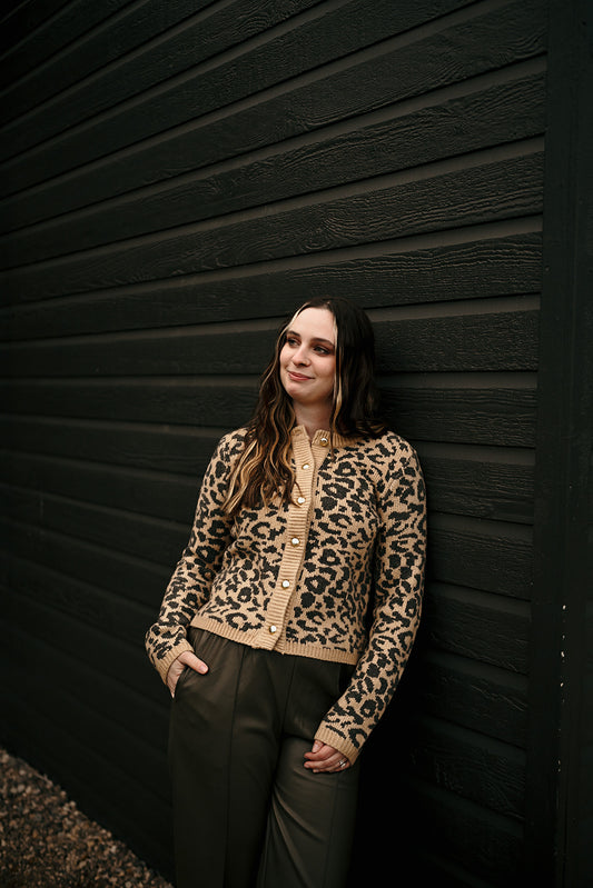 DEX Crewneck Leopard Cardigan