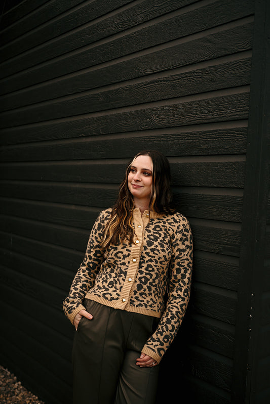 DEX Crewneck Leopard Cardigan