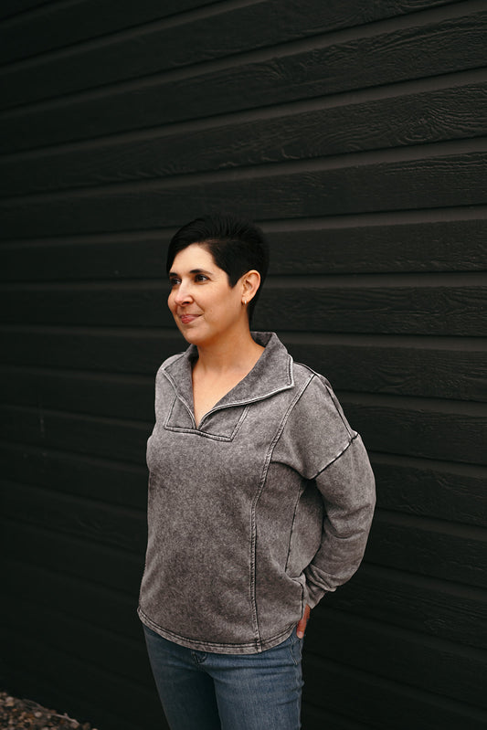 Washed Charcoal Pullover Shirt