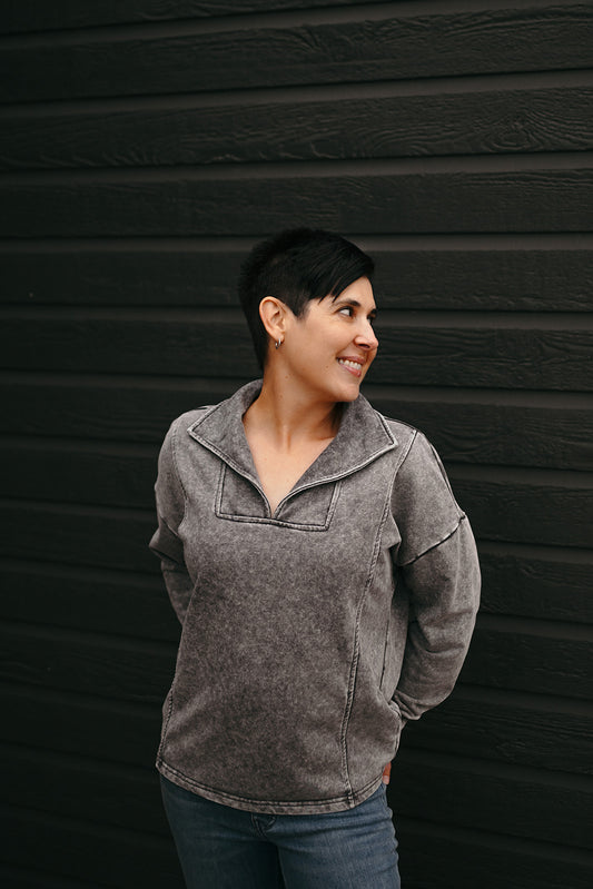 Washed Charcoal Pullover Shirt