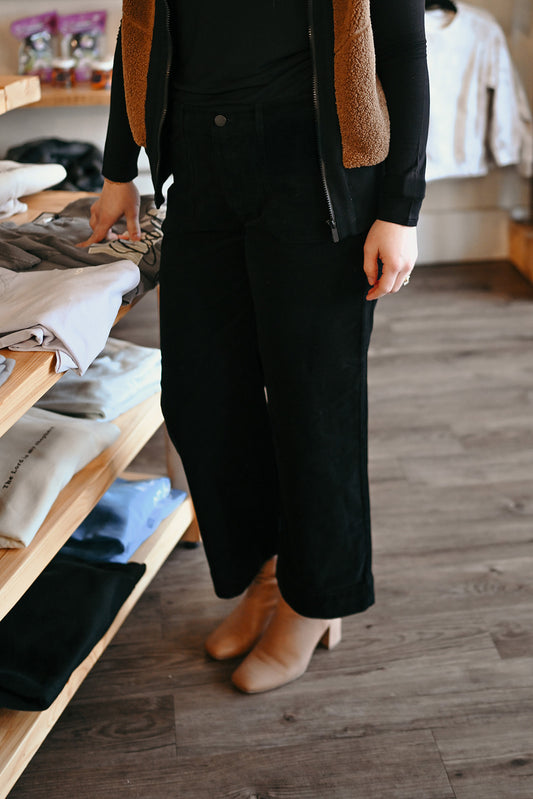 Liverpool Black Corduroy Wide Leg Pant
