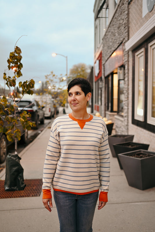 Oatmeal Orange Stripe Sweater