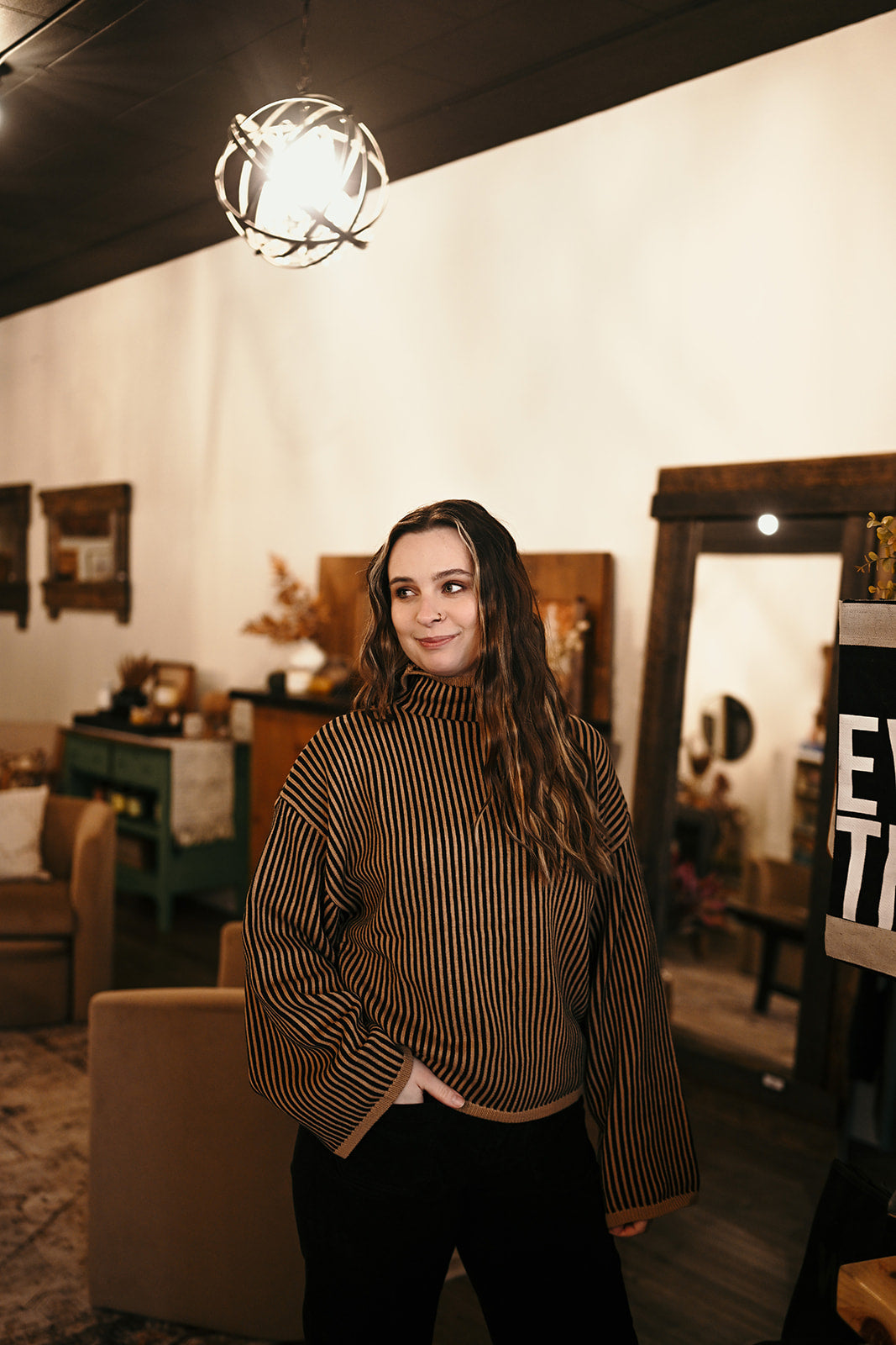 Elan Tan Black Sweater