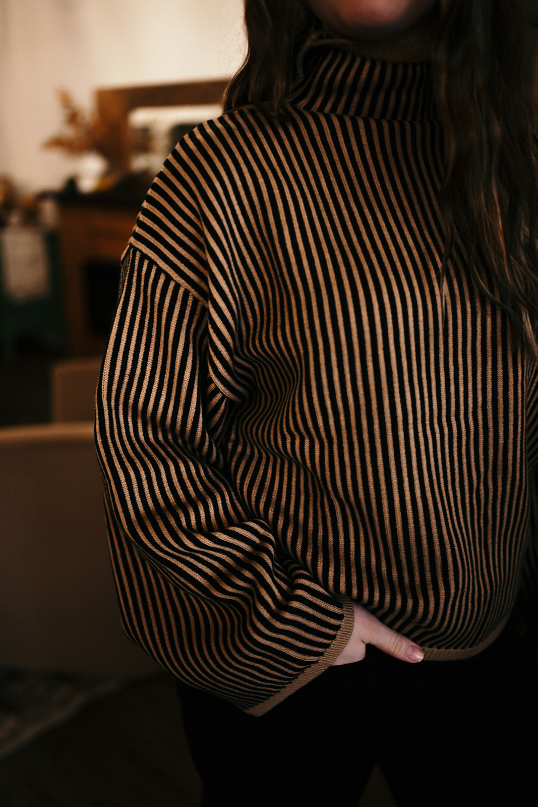 Elan Tan Black Sweater