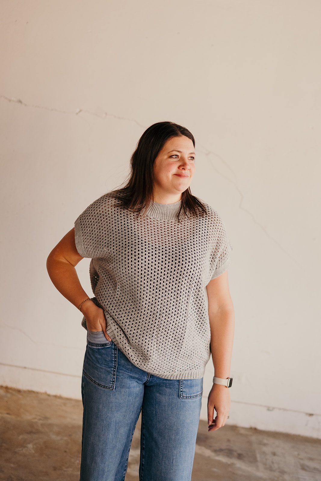 Elan Grey Open Knit Sweater