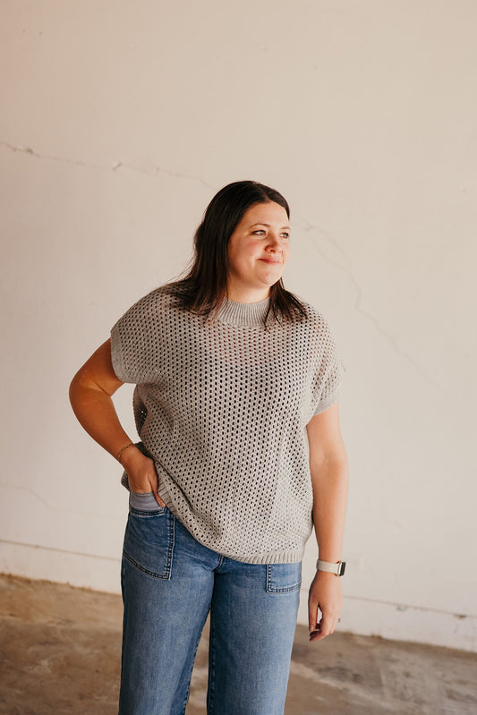 Elan Grey Open Knit Sweater