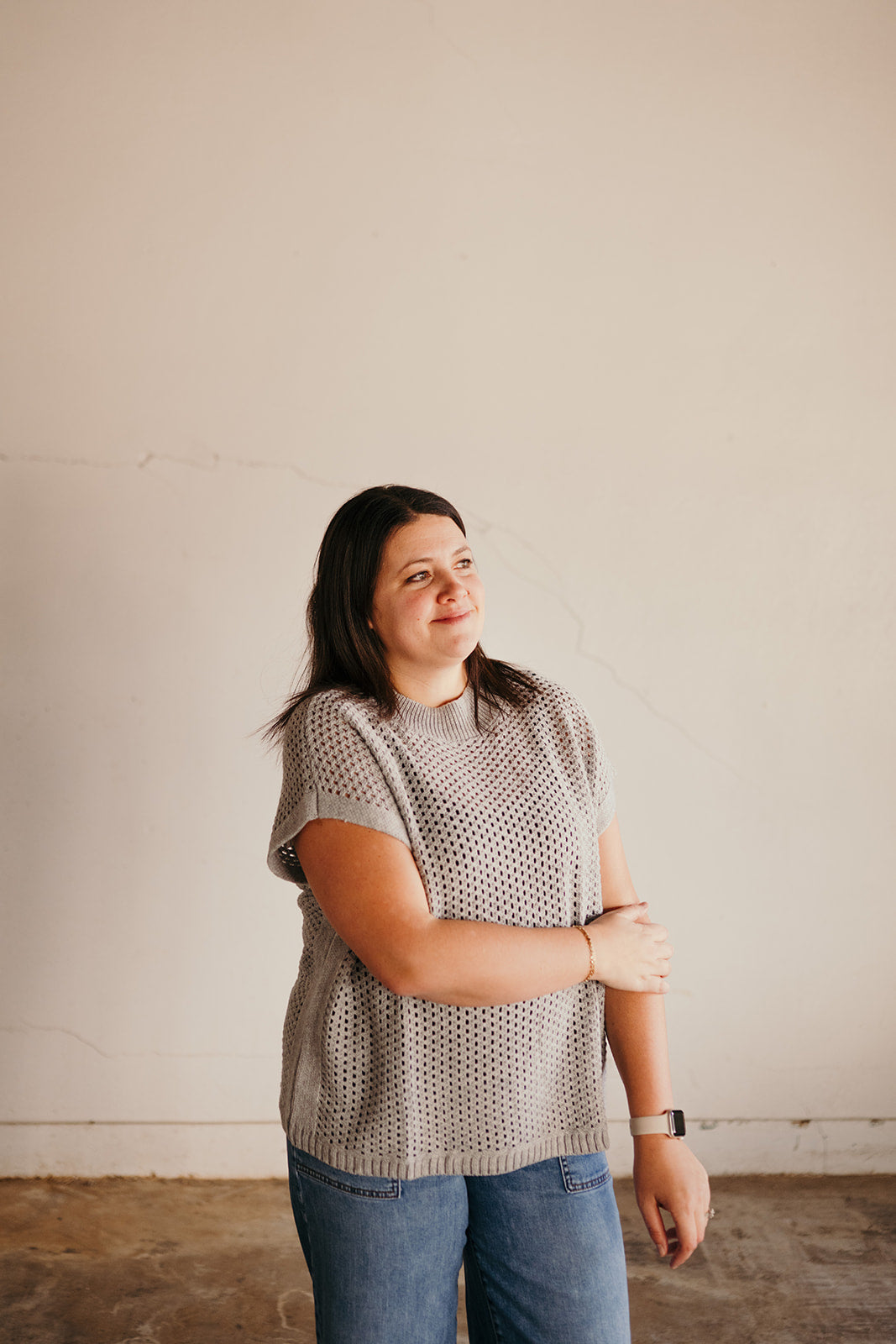 Elan Grey Open Knit Sweater