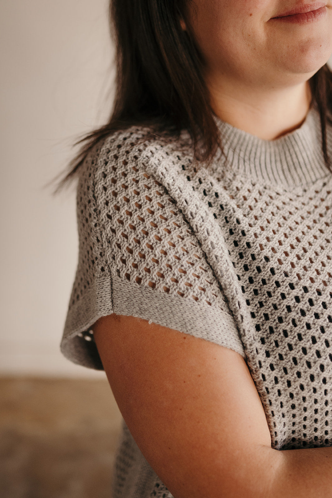 Elan Grey Open Knit Sweater