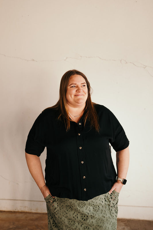 Tribal Black Elbow Sleeve Blouse