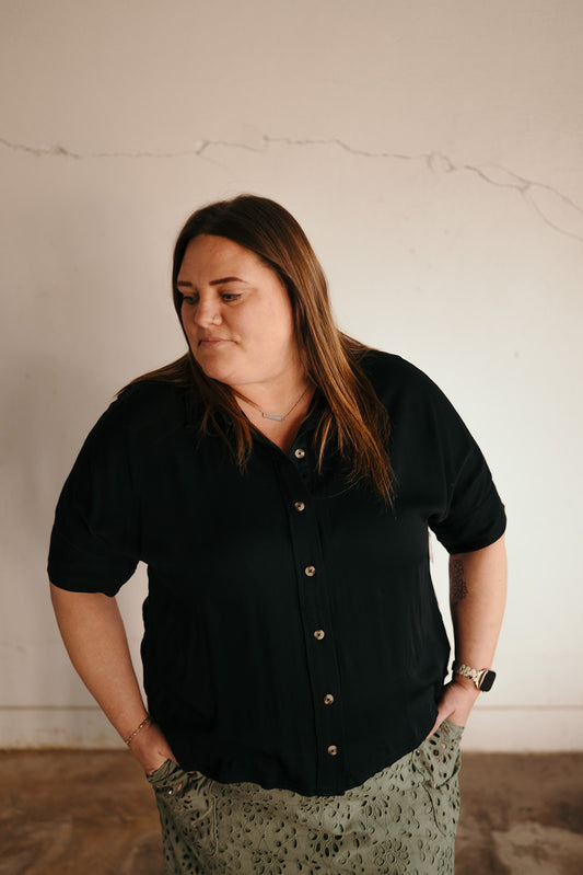 Tribal Black Elbow Sleeve Blouse