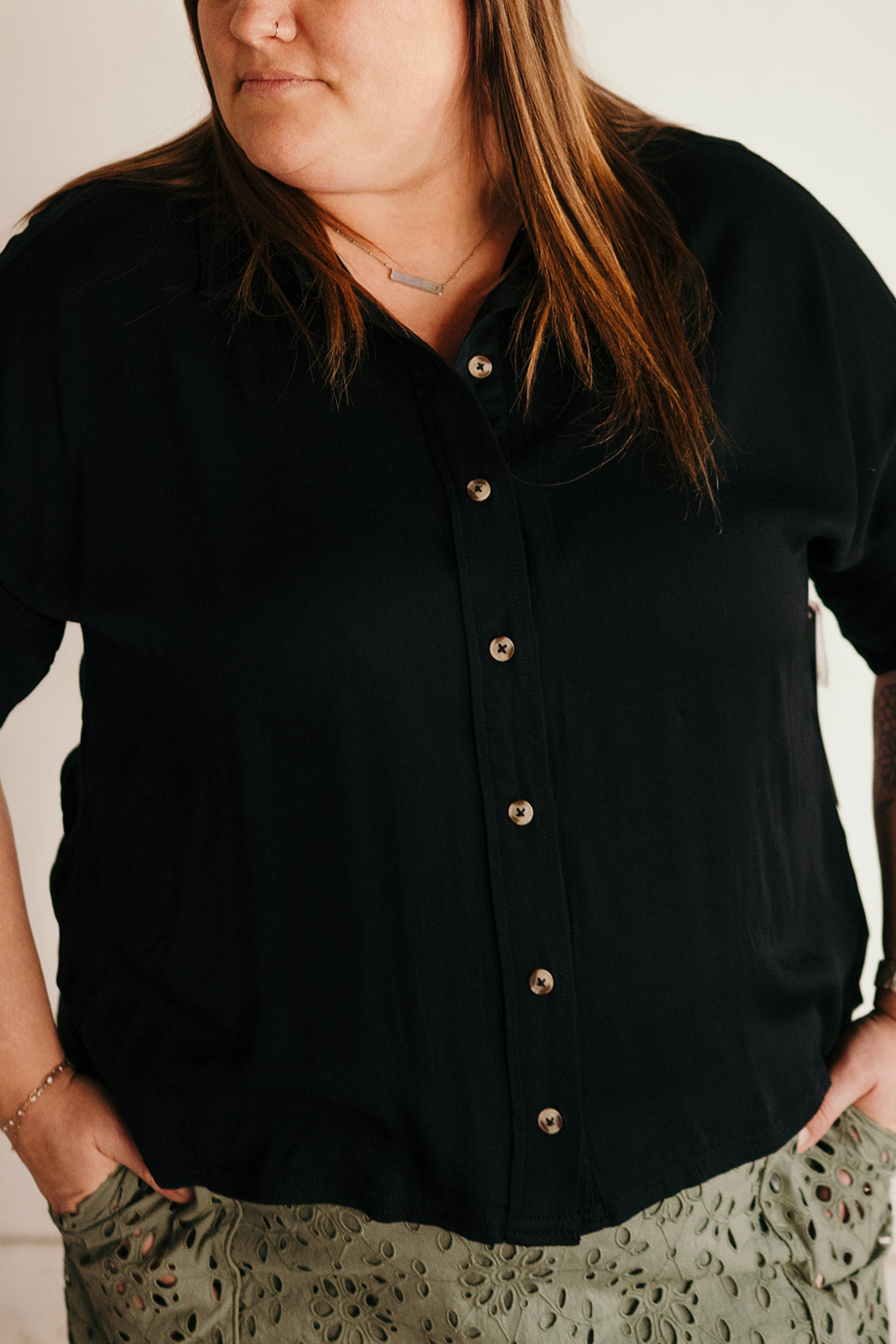 Tribal Black Elbow Sleeve Blouse