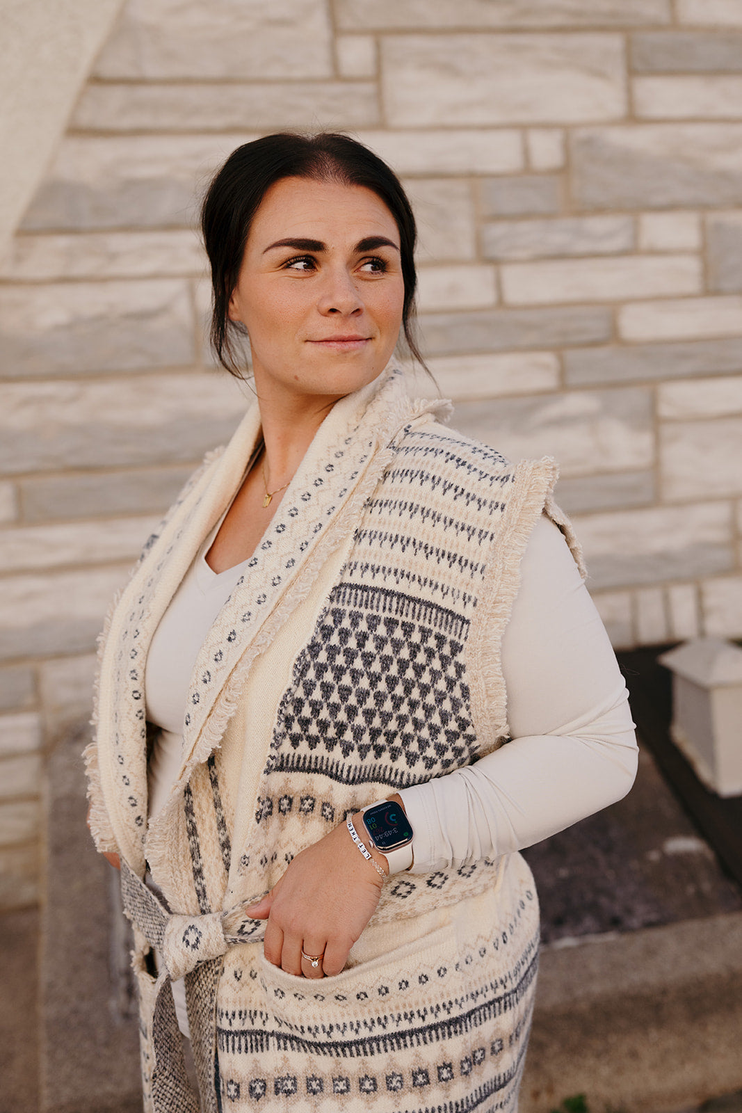 Elan Off White Belted Vest