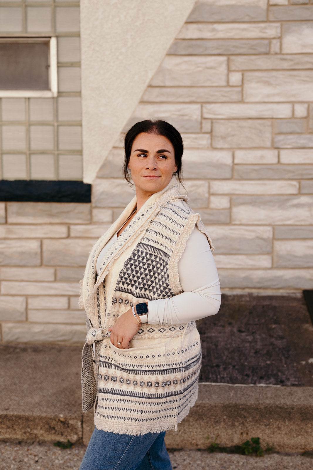 Elan Off White Belted Vest