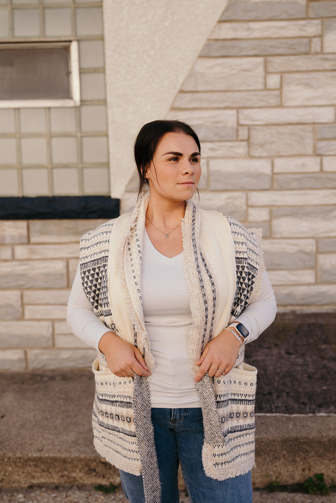 Elan Off White Belted Vest