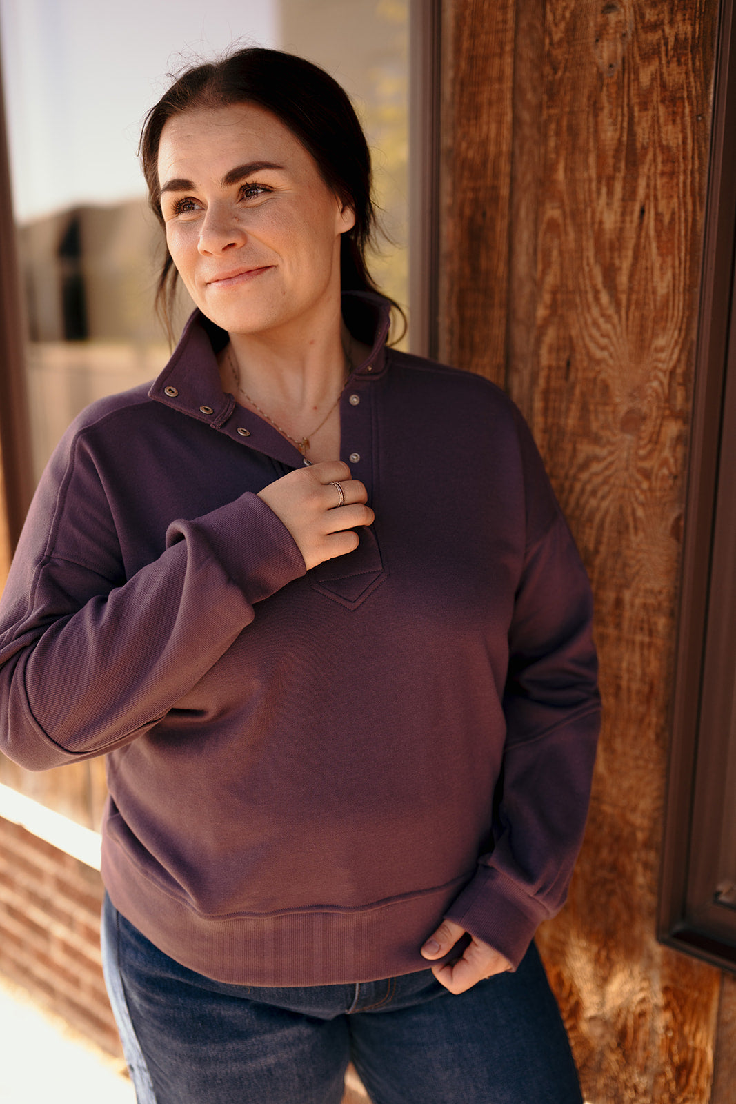 Purple Snap Front Sweatshirt