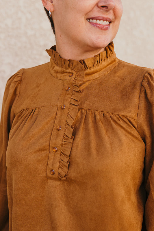 Camel Ruffle Blouse