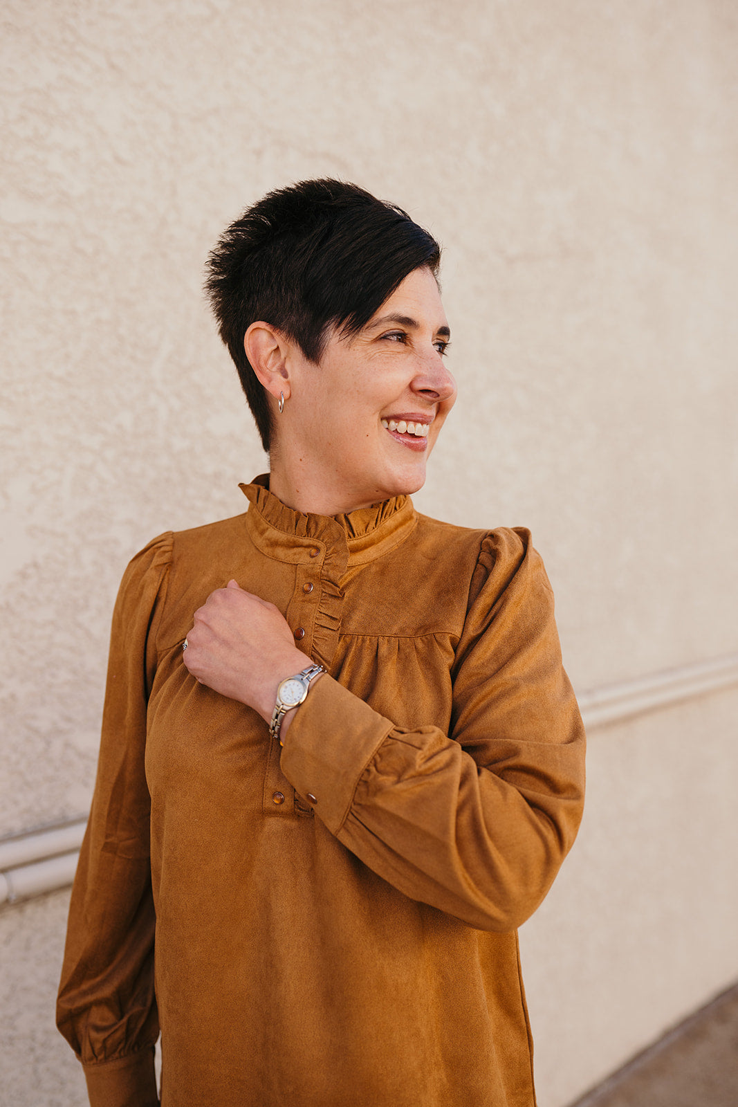 Camel Ruffle Blouse