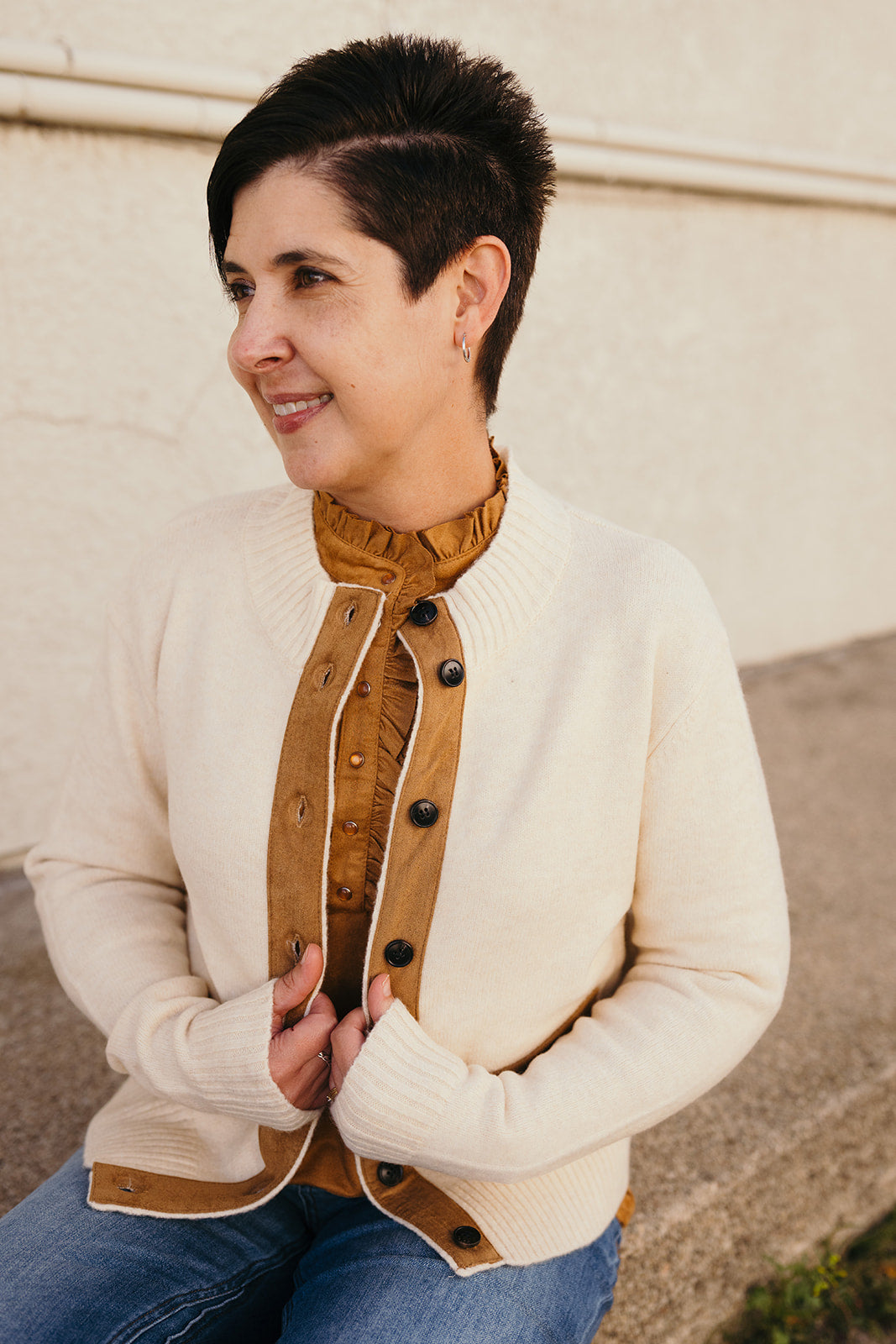 Suede Trim Sweater