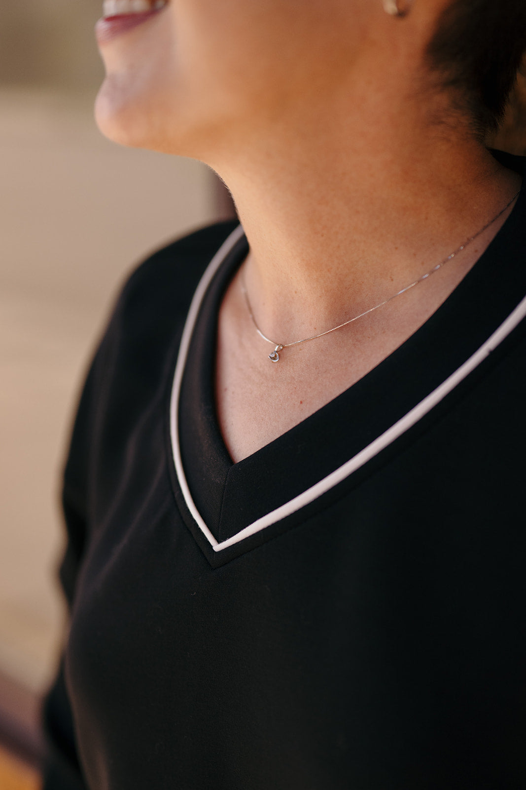 Black SCUBA V NECK PIPING TOP