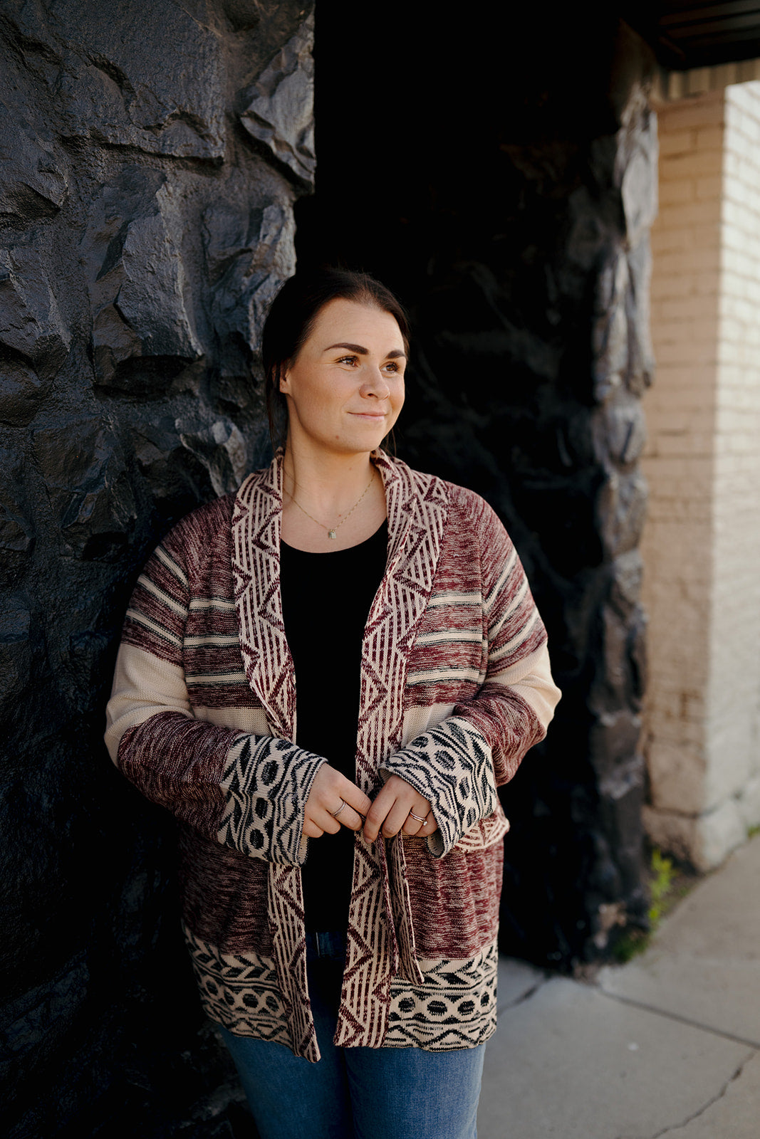 Elan Maroon Print Cardigan
