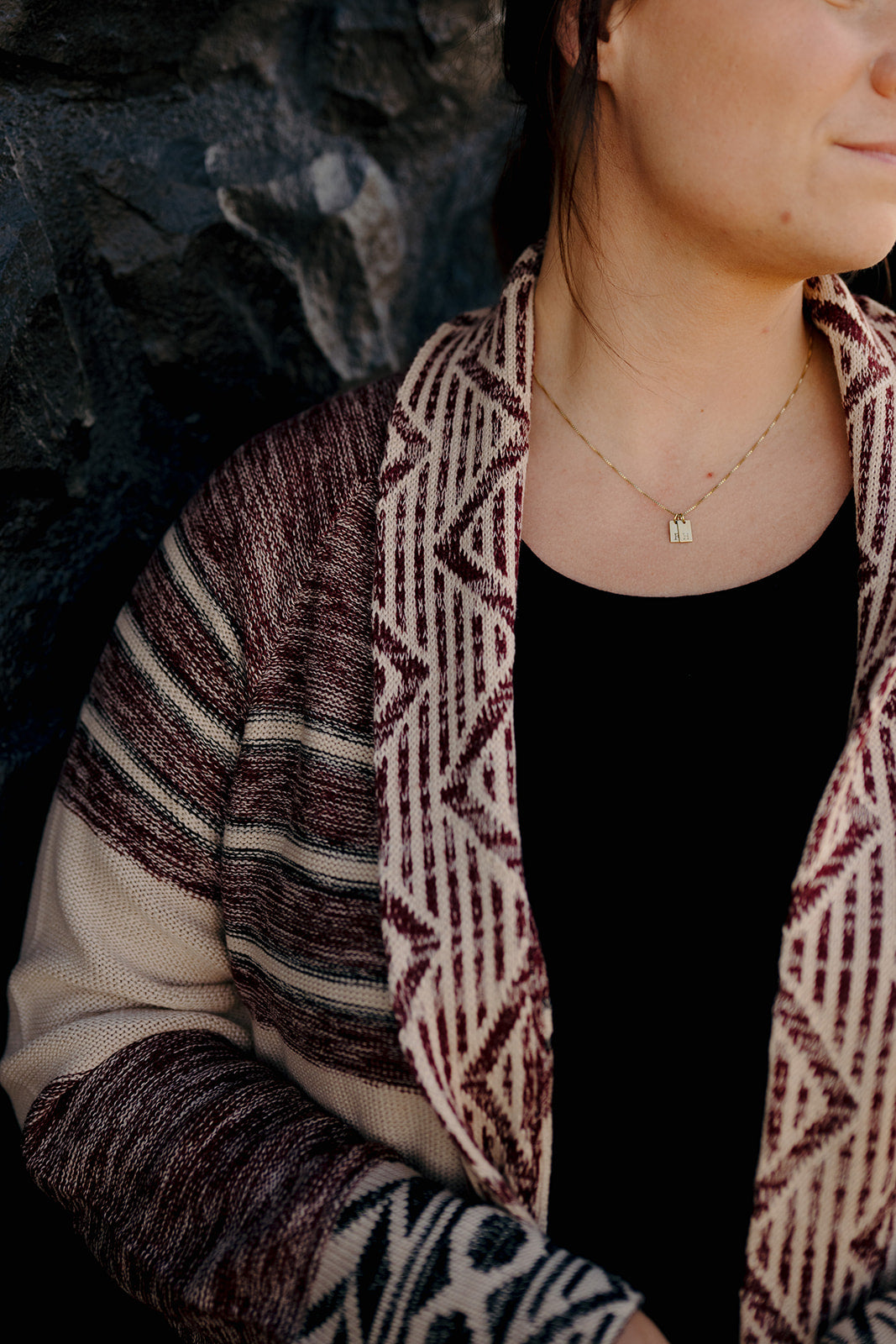 Elan Maroon Print Cardigan