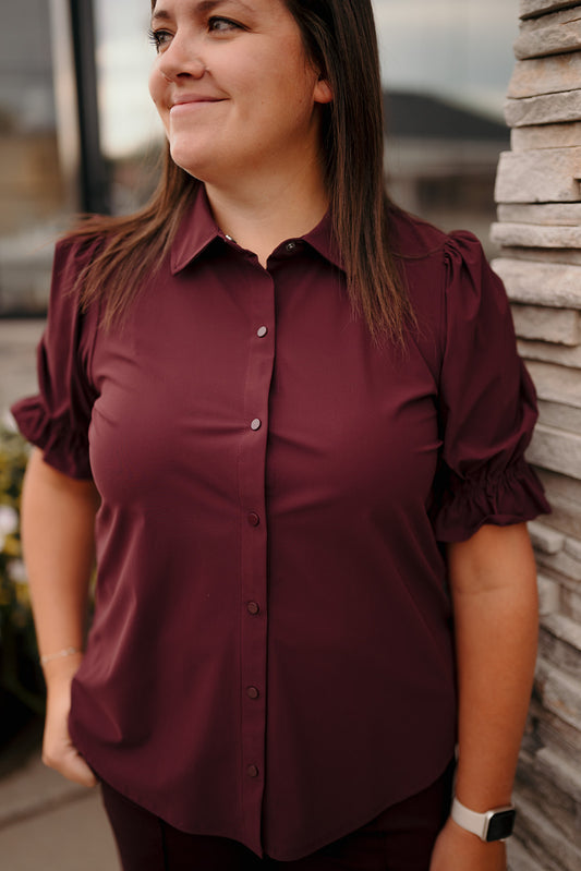 Liverpool Puff Sleeve Blouse Oxblood